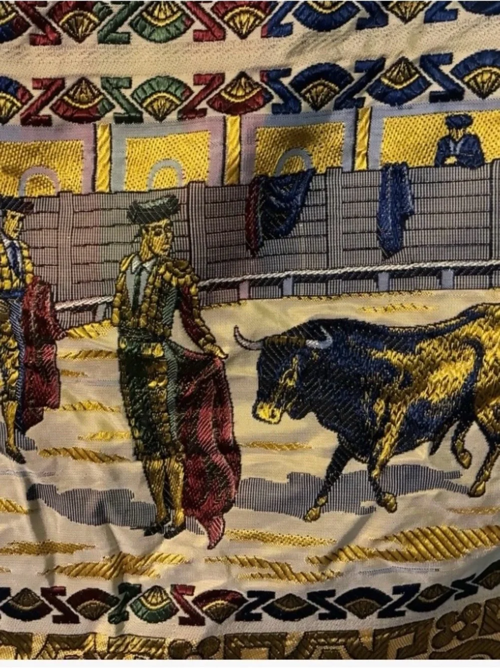 Vintage Bullfighting Tapestry Wall Hanging - Gold